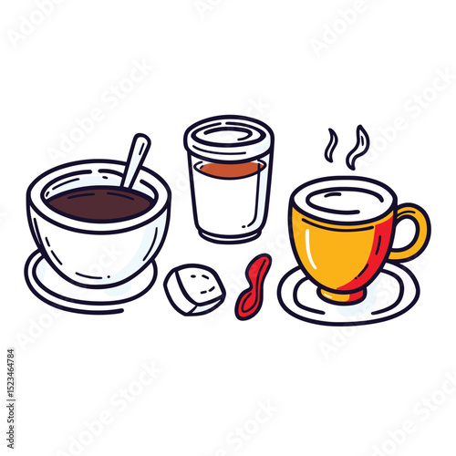Coffee cups and snacks doodle art