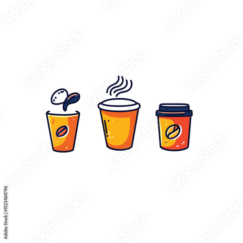 Coffee cups set, coffee beans, aroma