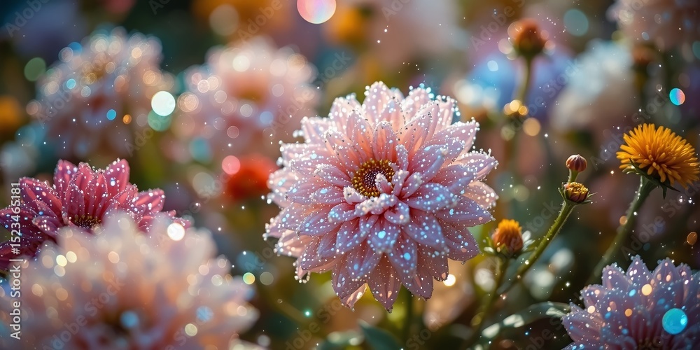 Fototapeta premium Sparkling flower garden texture, glitter details, floral backdrop