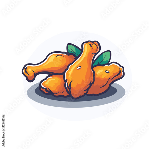 Crispy fried chicken drumsticks with leaves