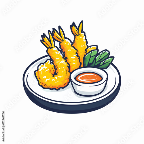Crispy tempura shrimp with dipping sauce on plate