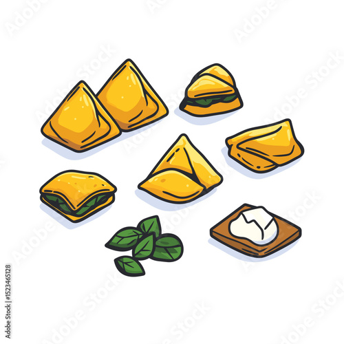 Crispy spanakopita snacks appetizer with cheese and basil