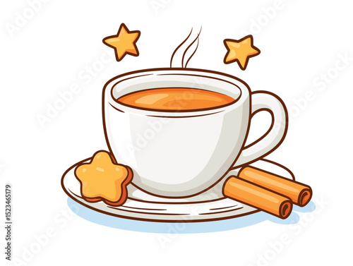 Cup of tea with stars and cinnamon sticks