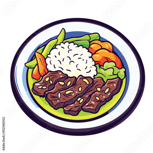 Delicious beef teriyaki rice food on plate