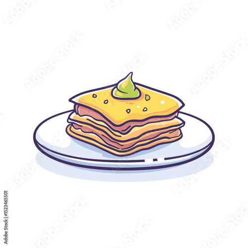 Delicious layered dessert with topping on plate