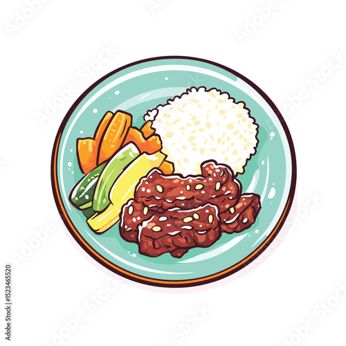 Delicious meal featuring rice, vegetables, and meat