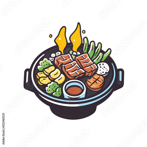 Delicious meat grill with vegetables and sauce