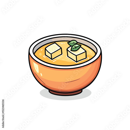 Delicious miso soup with tofu and green garnish