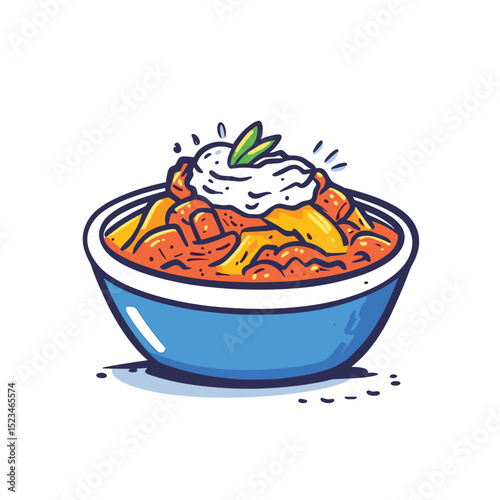 Delicious pasta bowl with tasty cream topping