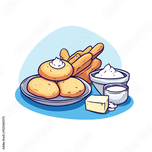 Delicious pancake with fresh cream and butter