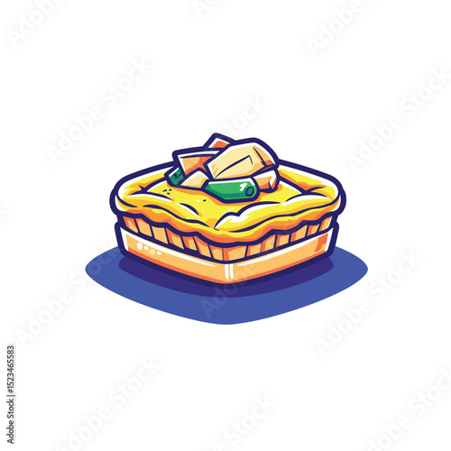 Delicious pie cartoon with filling and flaky crust
