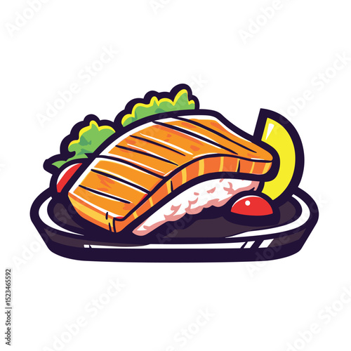 Delicious salmon sushi served with lemon and lettuce