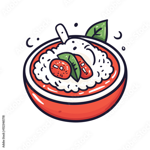 Delicious soup with tomato and basil garnish