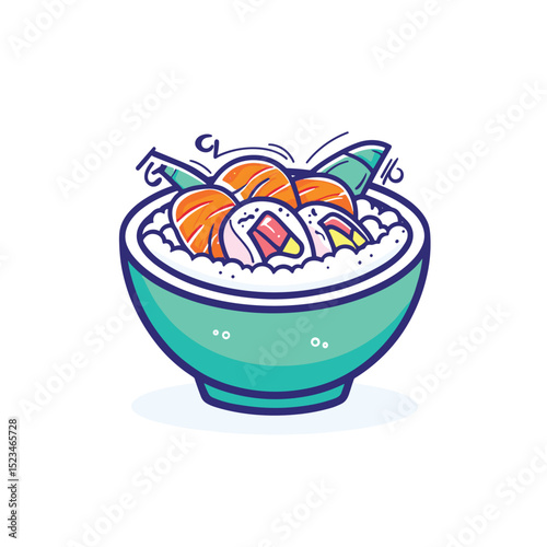 Delicious sushi bowl with rice and fresh salmon