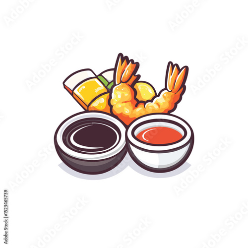 Delicious tempura and sushi rolls with sauces