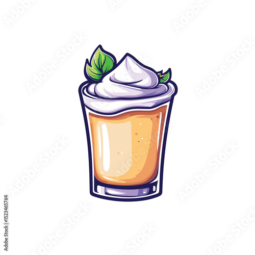 Dessert glass with cream and mint garnish