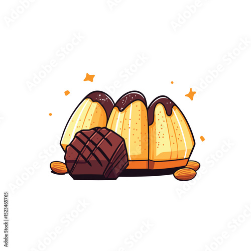 Dessert composition with pudding, chocolate, and almonds