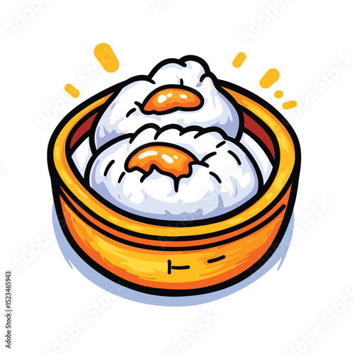 Dim sum buns in bamboo steamer basket