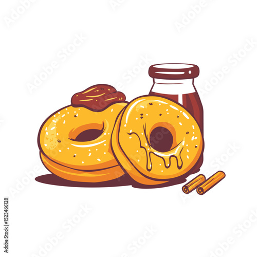 Donuts chocolate syrup sweets cinnamon sticks treat