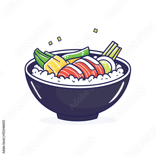 Donburi bowl rice meal with fresh toppings