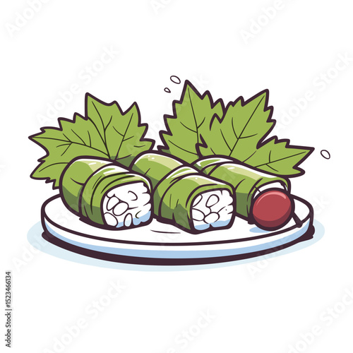 Dolma rolls food with leaf on plate