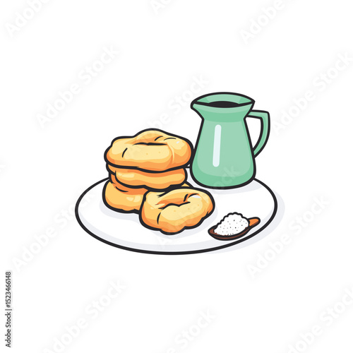 Donuts with drink and sugar food breakfast