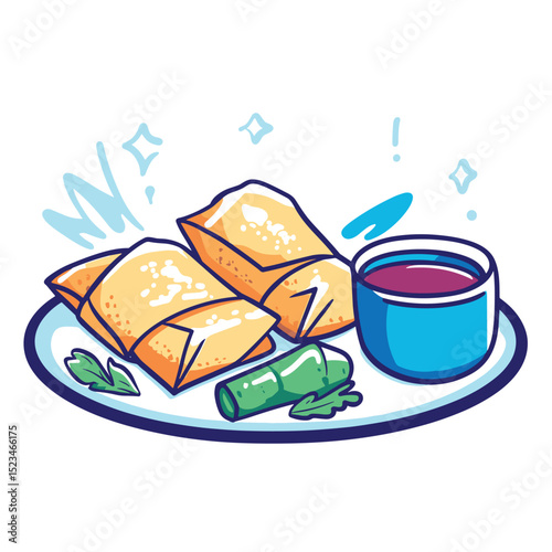 Egg rolls and dipping sauce food item