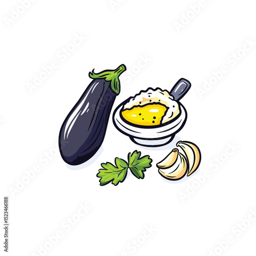 Eggplant dip with parsley and garlic cloves