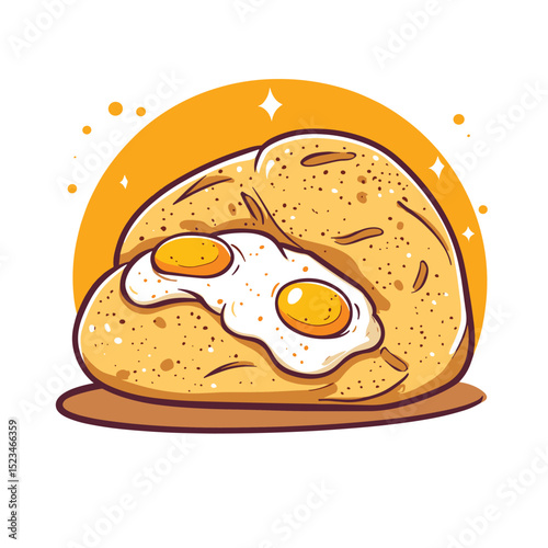 Eggs on bread breakfast food cartoon doodle