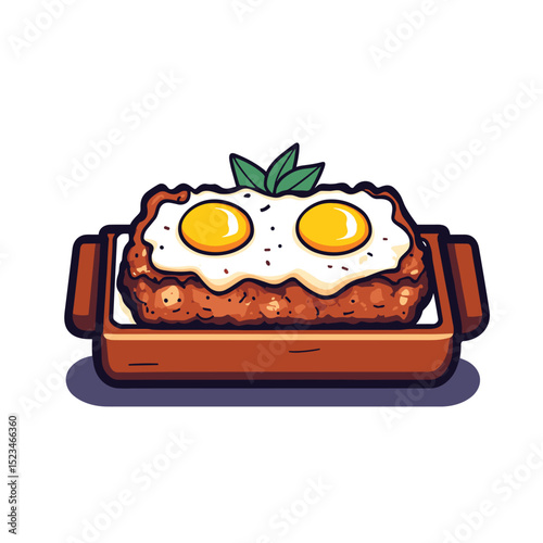 Eggs on meatloaf dish food cartoon