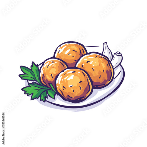 Falafel balls with parsley and garlic on plate