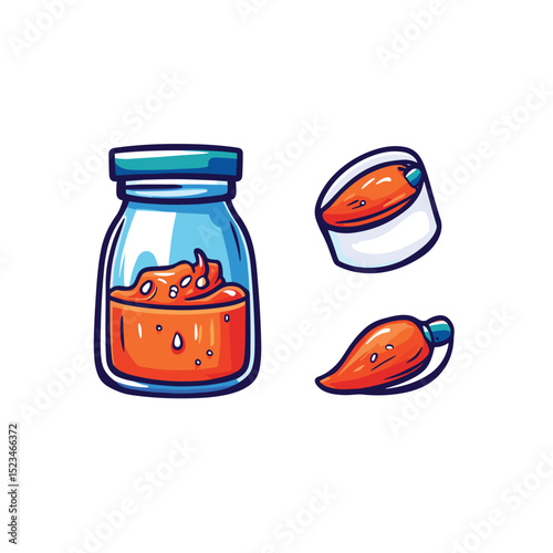 Fermented chili sauce in jar with peppers