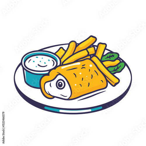 Fish and chips with dipping sauce meal