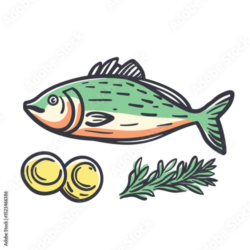 Fish dish preparation with herb and lemon
