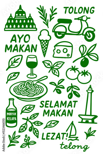 Popular Indonesian Menu for Restaurant Cafe on Board  Cuisine Icons Symbols Illustrated
