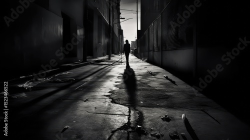 Streets in the old town with shadows in the sun, retro style, black and white
