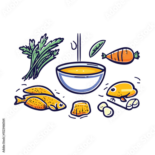 Fish soup ingredients food preparation