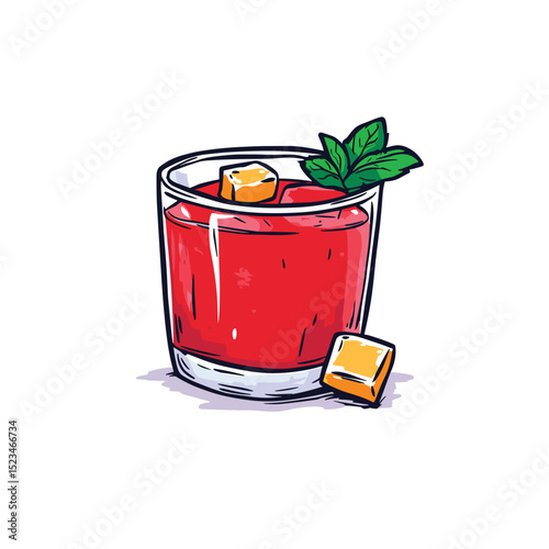 Fresh cocktail with mint and mango cubes