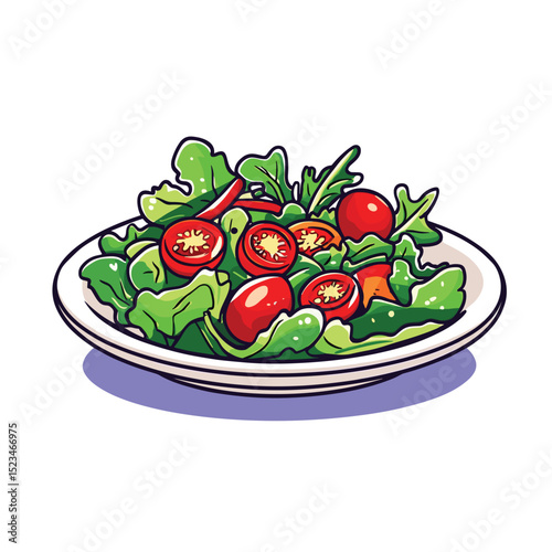Fresh salad bowl with tomatoes and green leaves