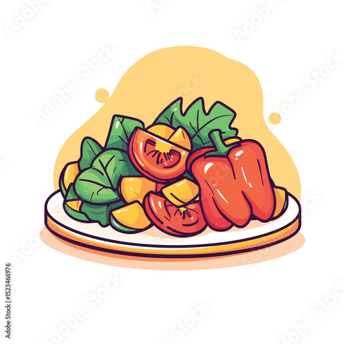 Fresh salad plate with tomato pepper and greens
