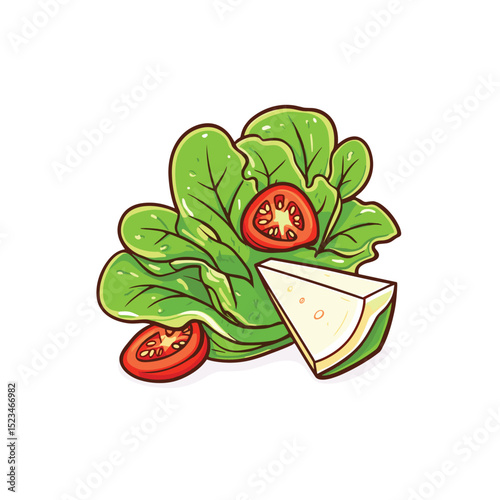 Fresh salad with cheese and sliced tomatoes