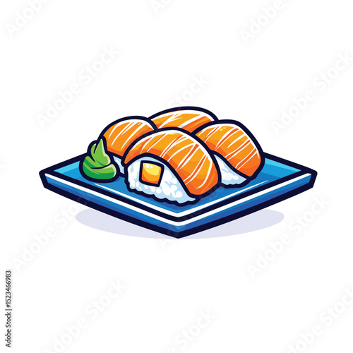 Fresh salmon sushi on blue dish food