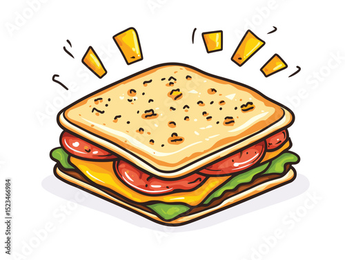 Fresh sandwich with tomato and lettuce cartoon