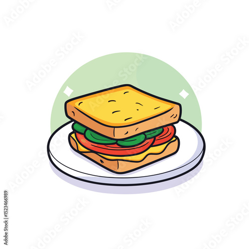 Fresh sandwich on plate with vibrant ingredients