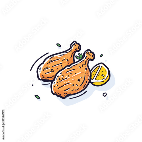 Fried chicken lemon food doodle meal