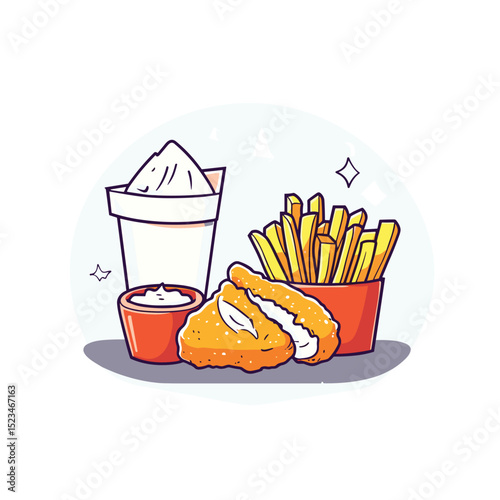 Fried Chicken with French Fries and Sauce