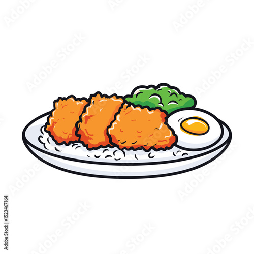Fried chicken rice bowl with egg and greens