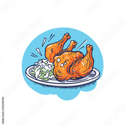 Fried chicken meal with coleslaw dish