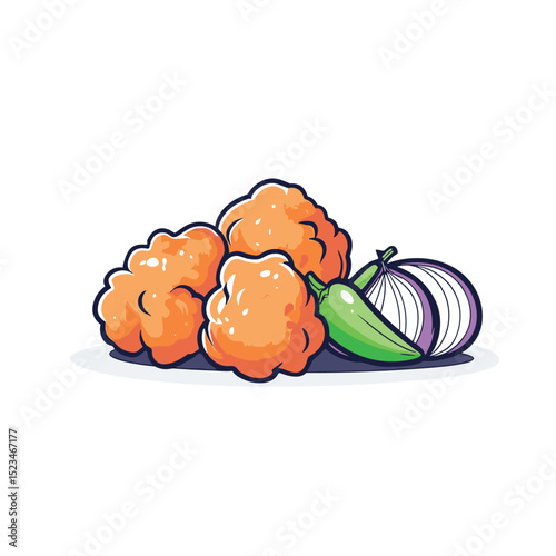 Fried chicken with onion and pepper still life
