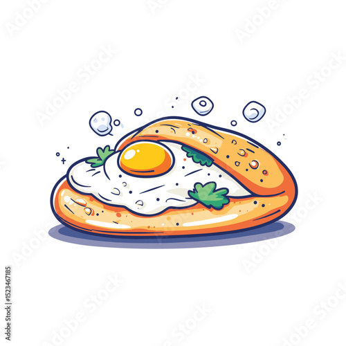 Fried egg on bread with parsley garnish
